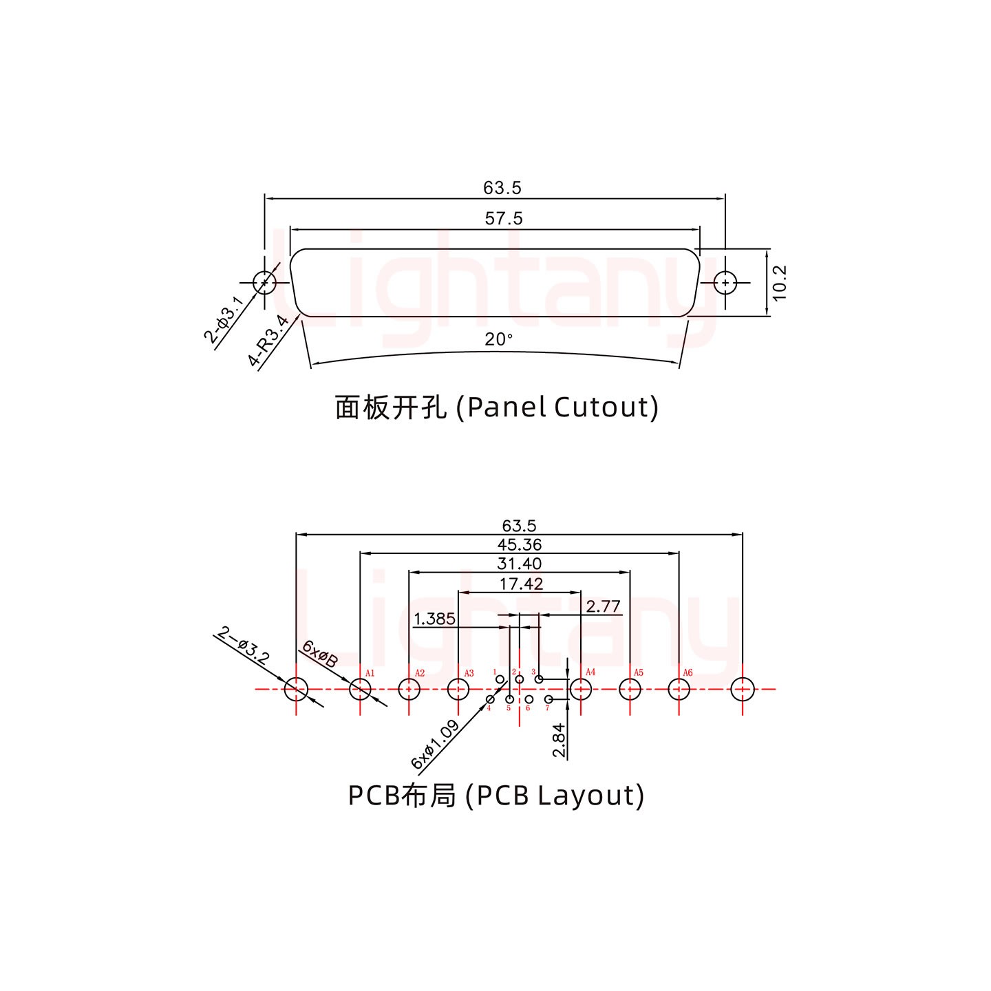13W6A公PCB直插板/鉚魚叉7.0/大電流10A