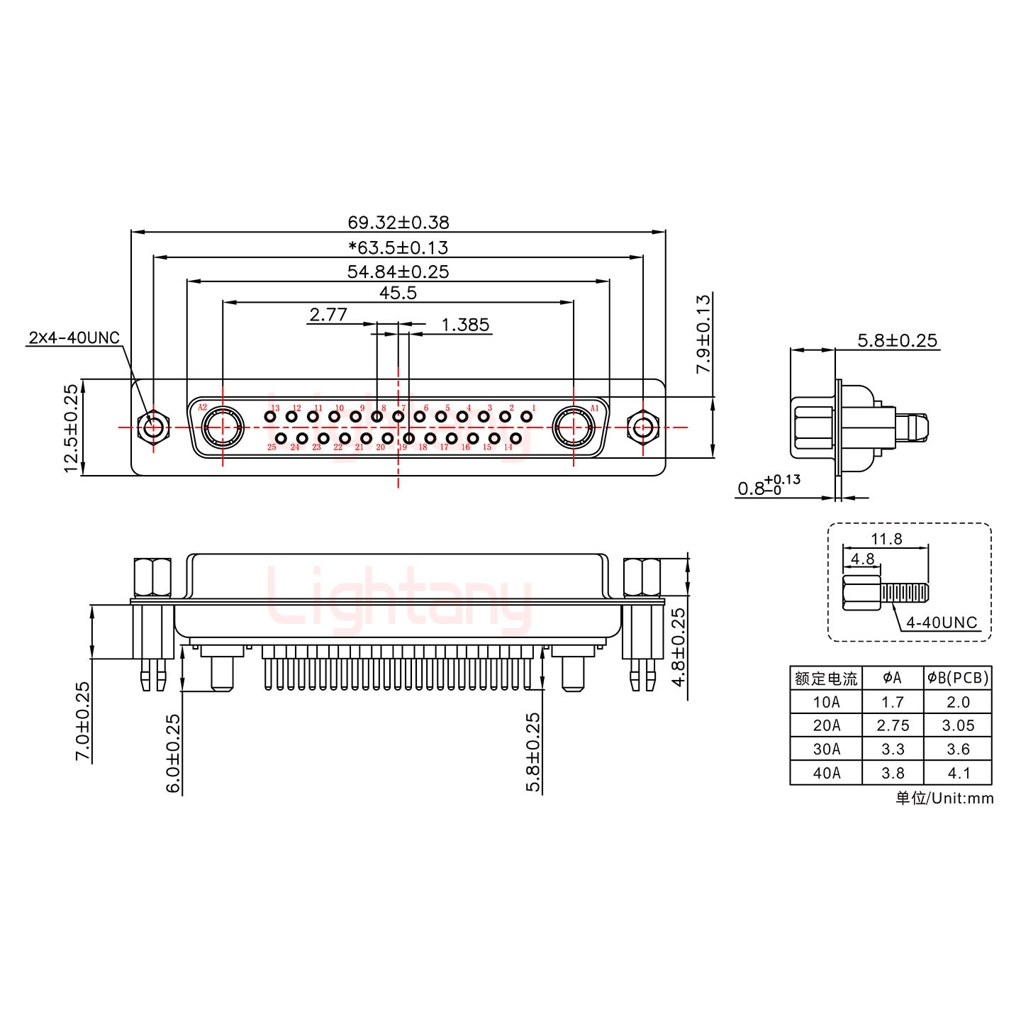 27W2母PCB直插板/鉚魚叉7.0/大電流40A