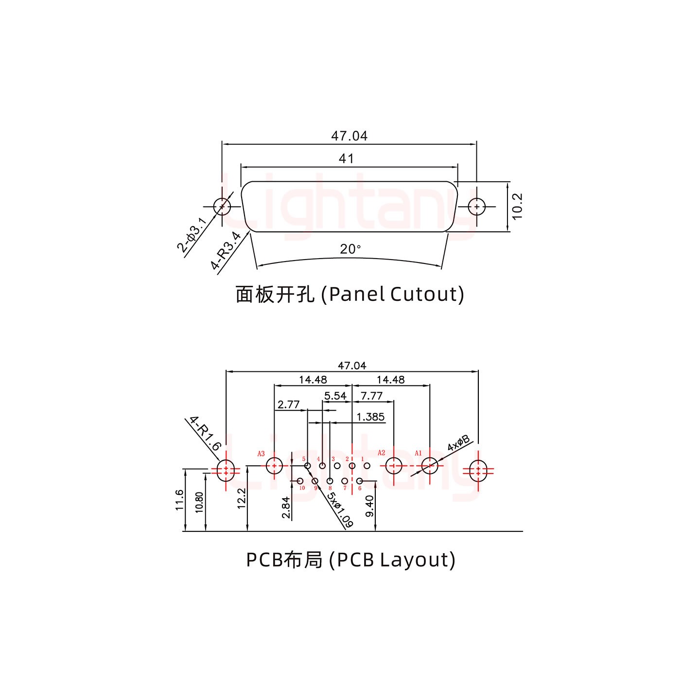 13W3母PCB彎插板/鉚支架10.8/大電流40A
