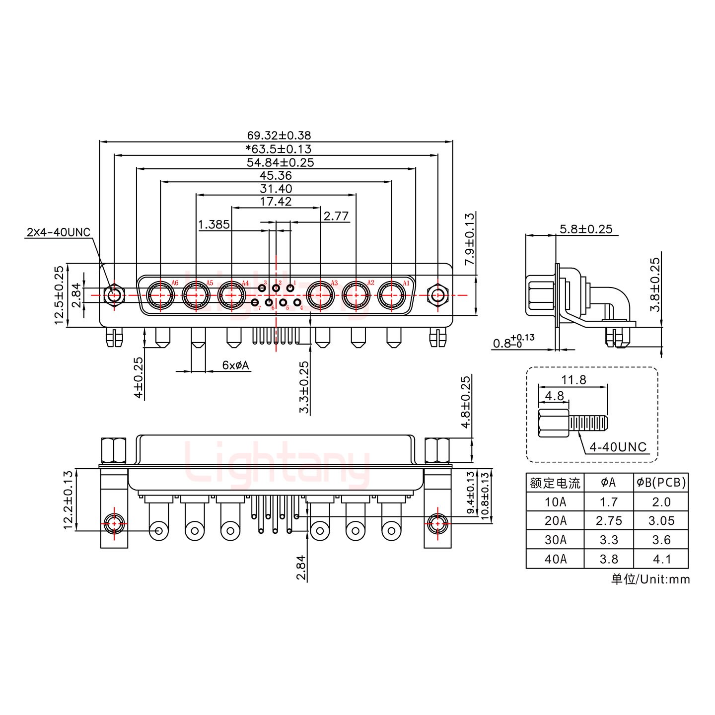 13W6A母PCB彎插板/鉚支架10.8/大電流40A