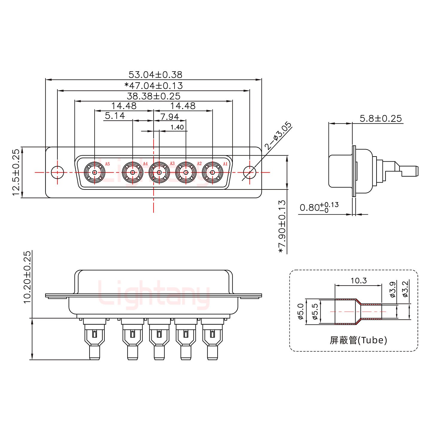 5W5母焊線式75歐姆+25P金屬外殼1657直出線4~12mm