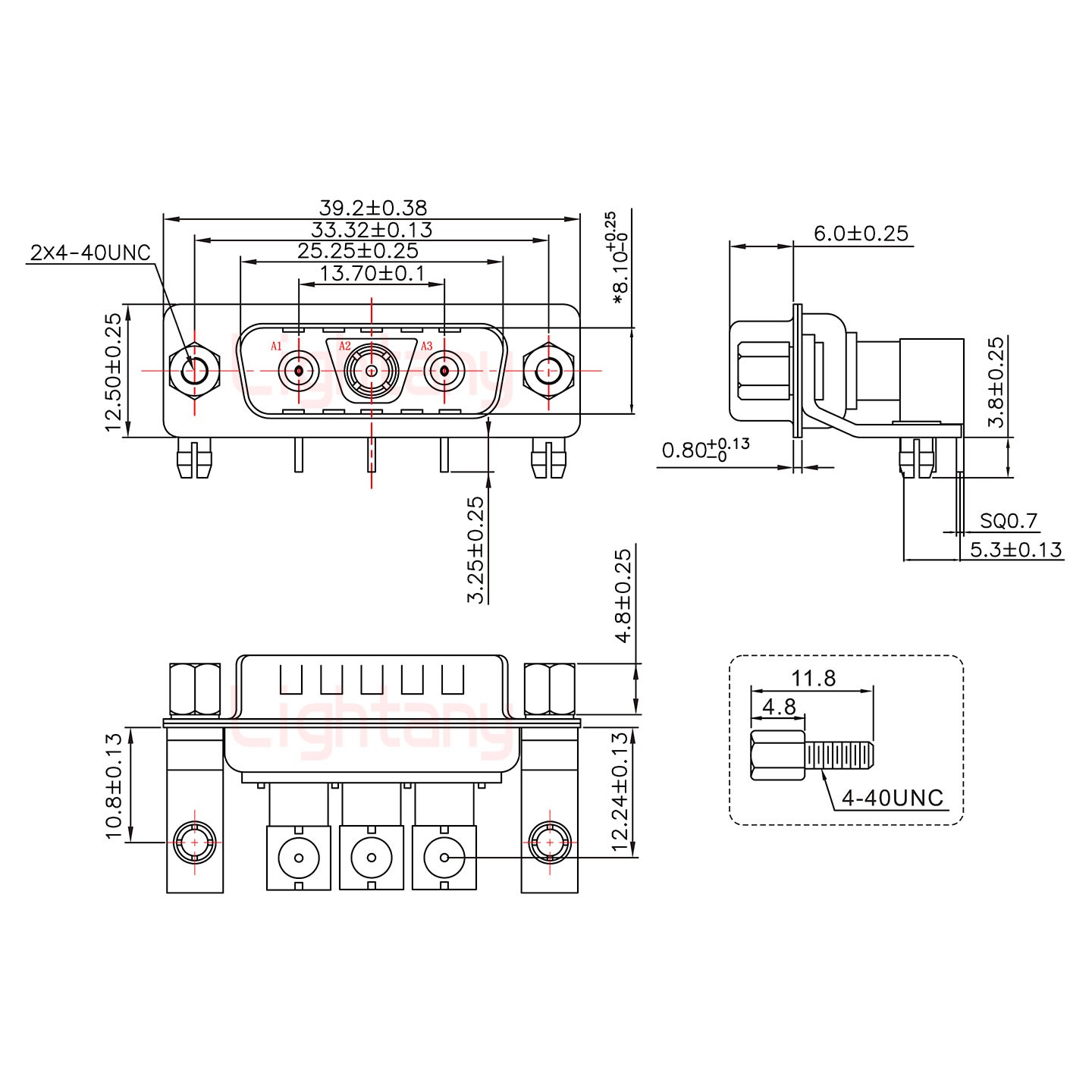 3V3公PCB彎插板/鉚支架10.8/射頻同軸50歐姆