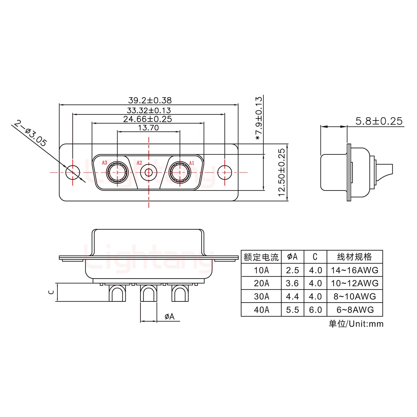 3V3母短體焊線(xiàn)/光孔/大電流40A