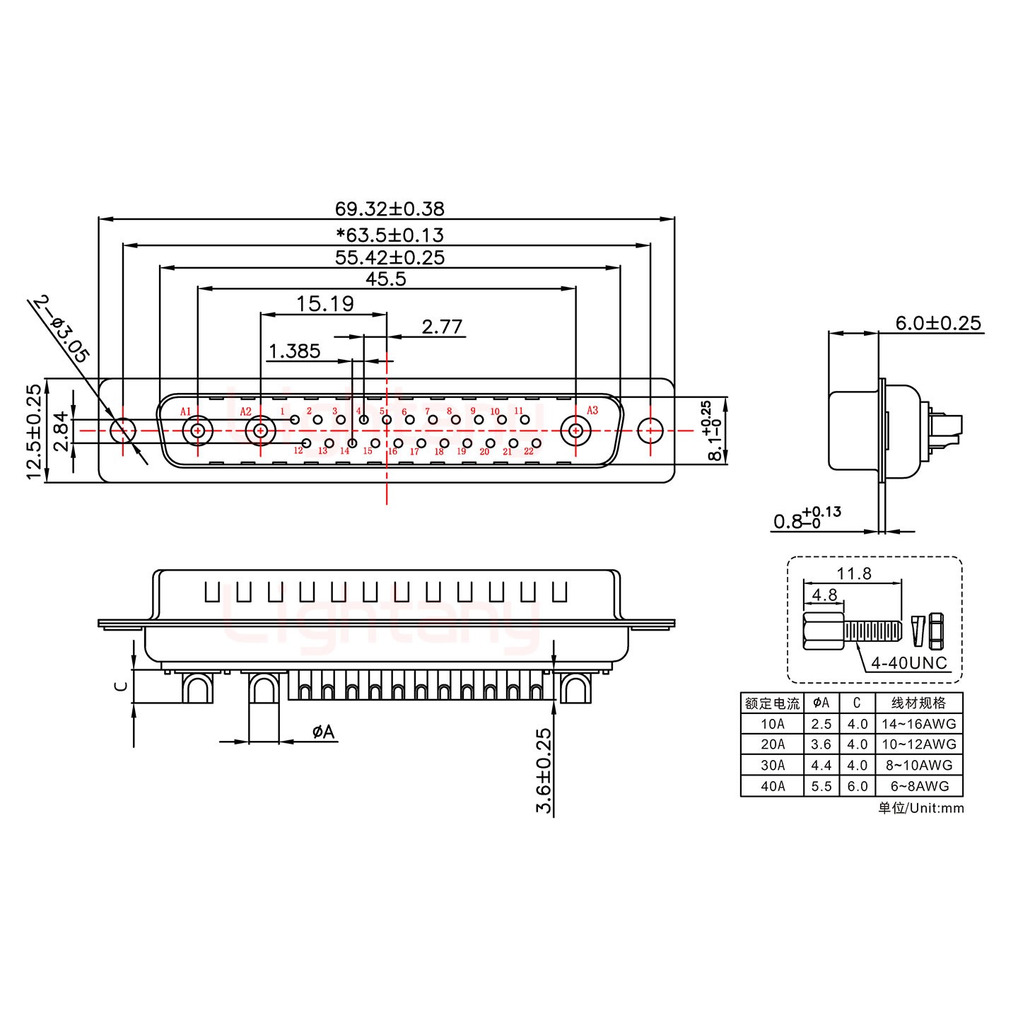 25W3公短體焊線(xiàn)/配螺絲螺母/大電流20A