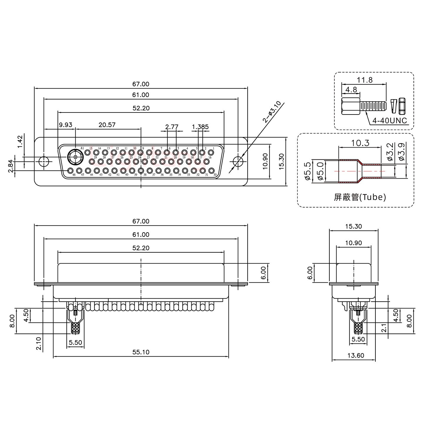 47W1母焊線式/配螺絲螺母/射頻同軸50歐姆