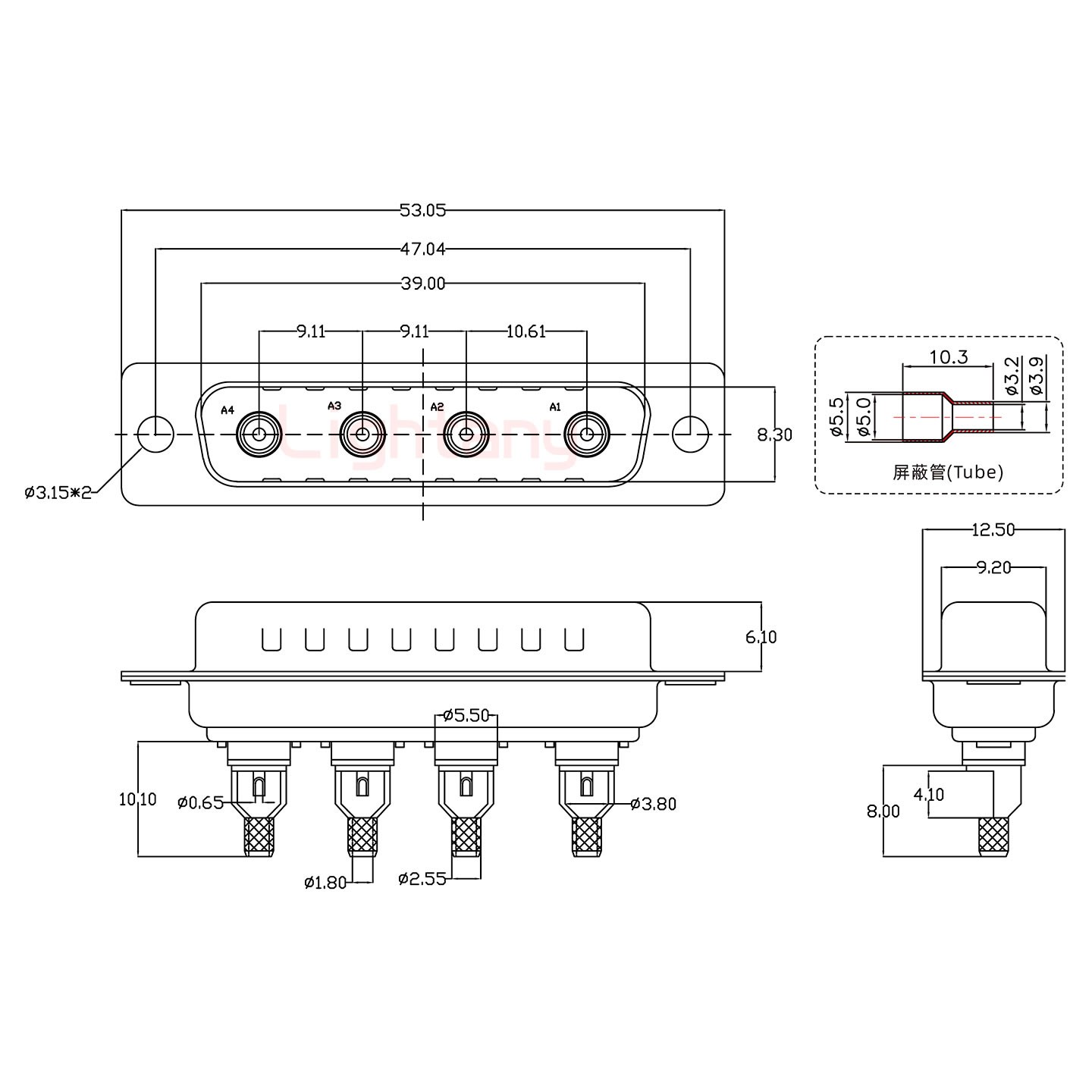 4W4公焊線式75歐姆+25P金屬外殼592斜出線4~12mm