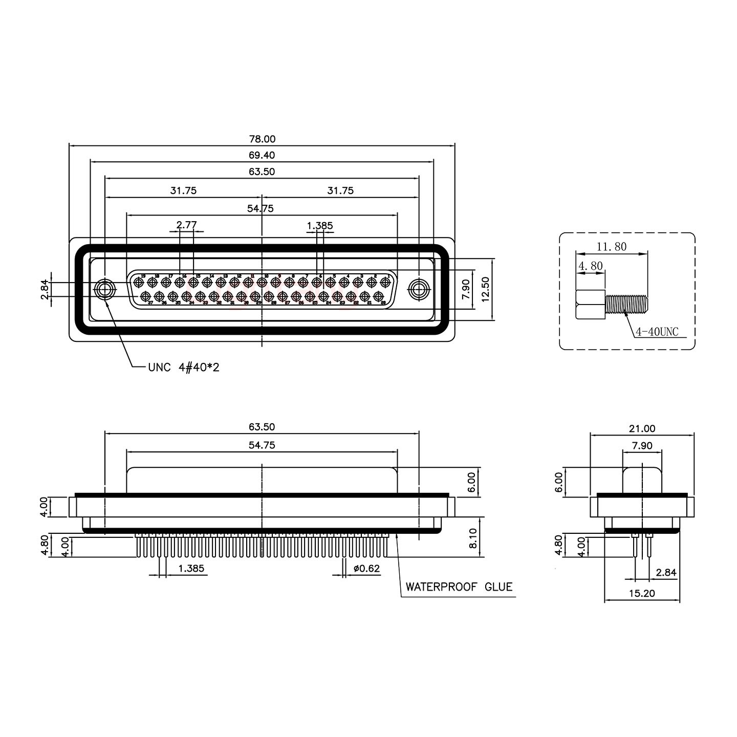 防水DP37 母 直插板 鎖螺絲 車(chē)針