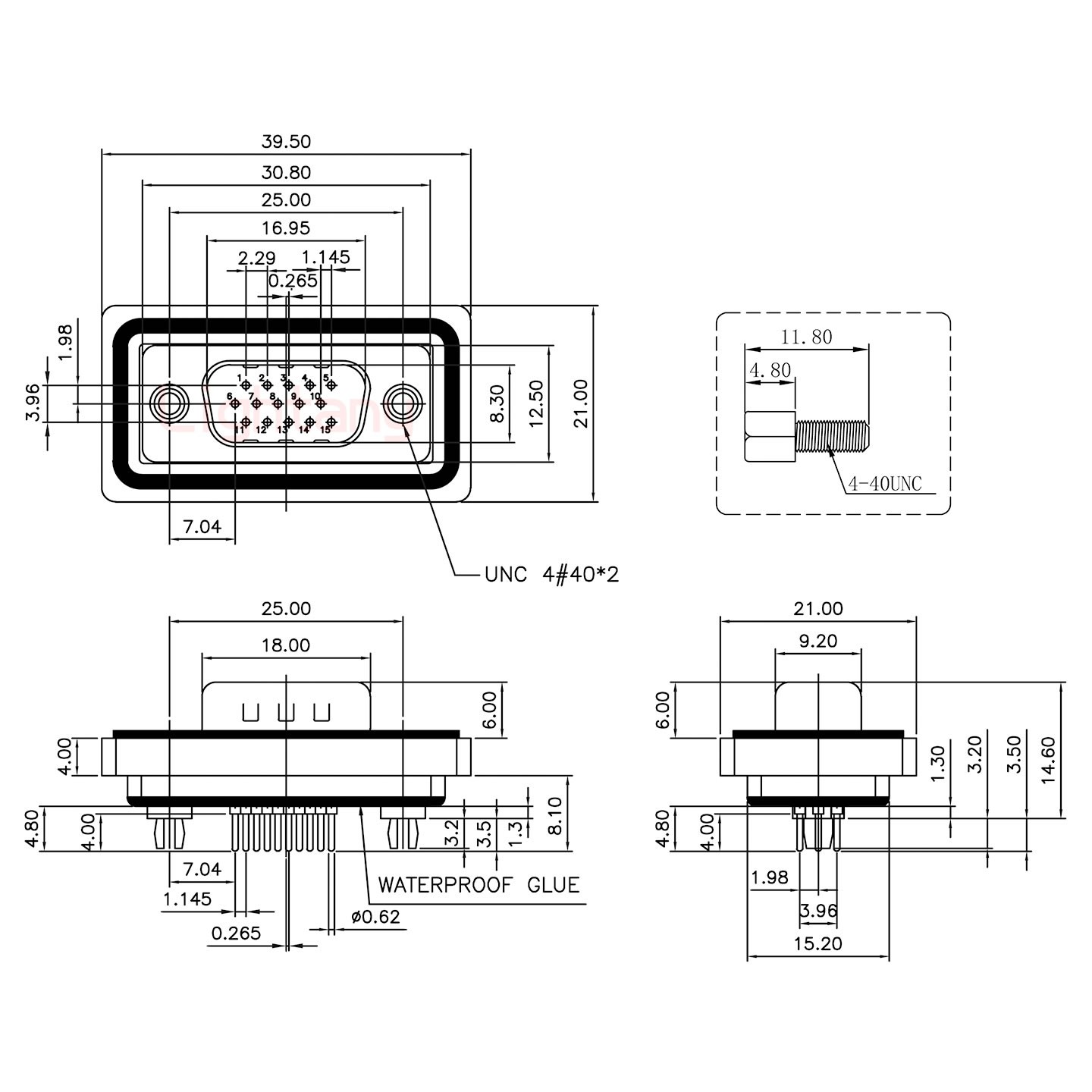 防水HDP15 公 直插板 鉚魚(yú)叉 鎖螺絲 車(chē)針