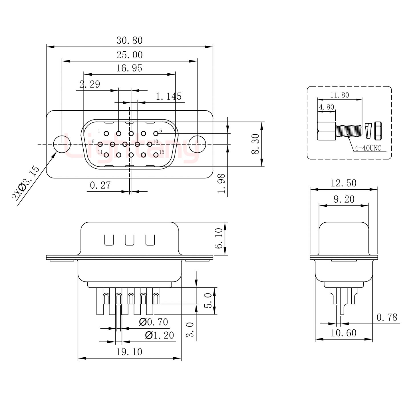 HDB15公焊線(xiàn)式 鎖螺絲螺母+防水墊片 車(chē)針