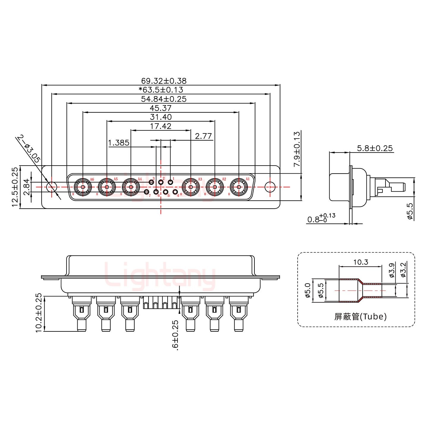 13W6A母頭焊線+防水接頭/線徑10~16mm/射頻同軸50歐姆