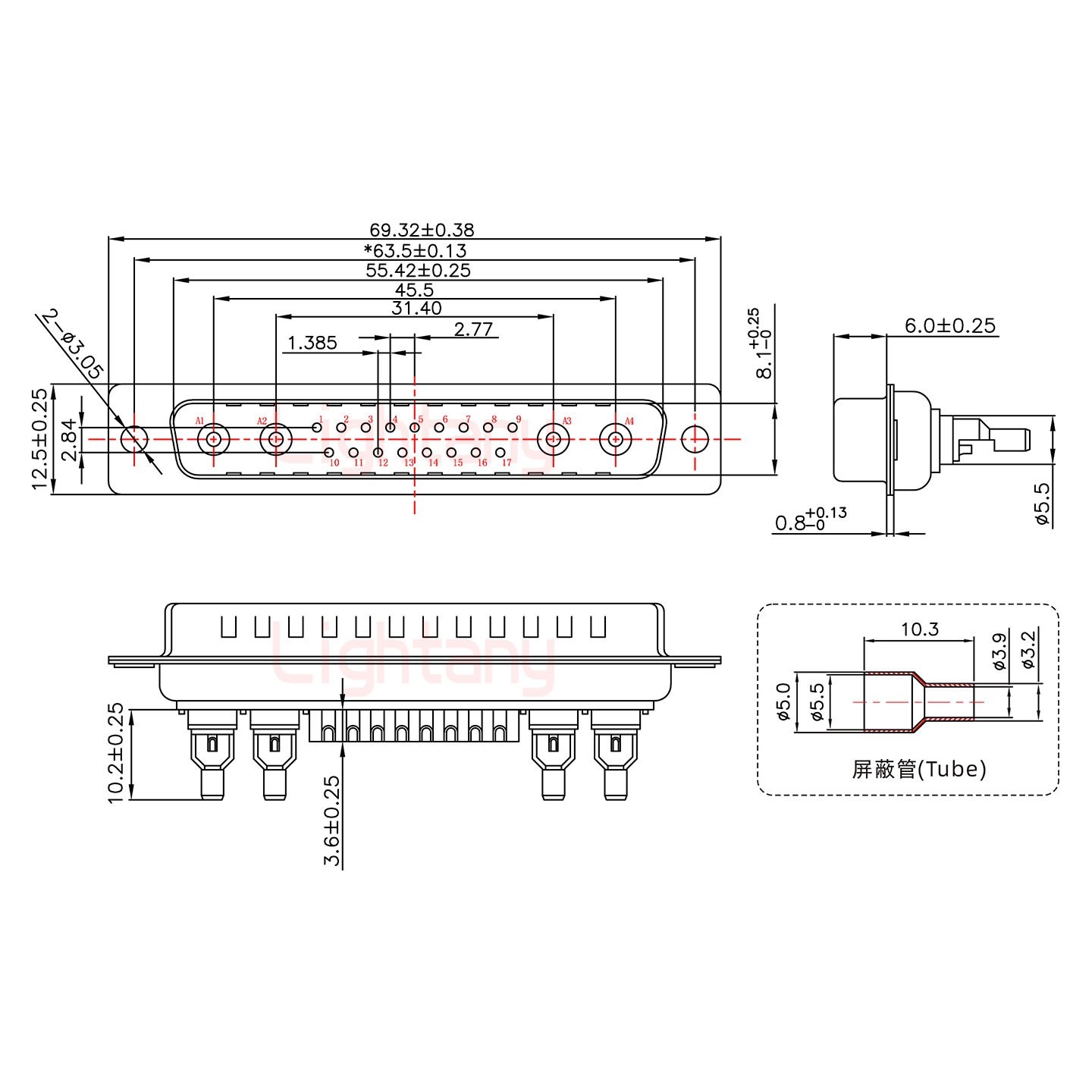 21W4公頭焊線+防水接頭/線徑5~11mm/射頻同軸75歐姆