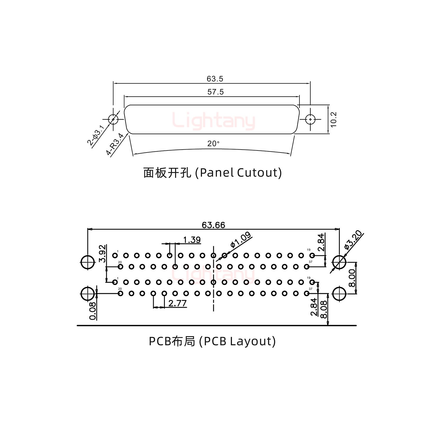 DR37公對公 間距19.05 雙胞胎沖針 D-SUB連接器