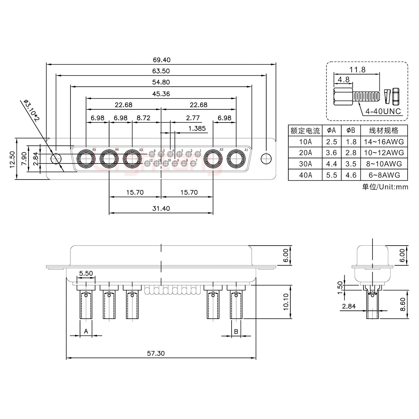 17W5母壓線式/配螺絲螺母/大電流30A
