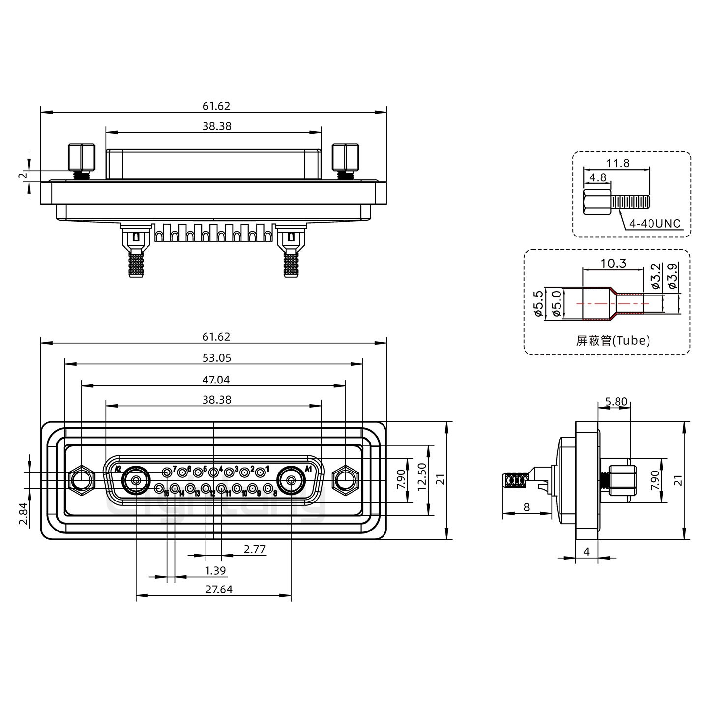 防水17W2母焊線式/鎖螺絲/射頻同軸50歐姆