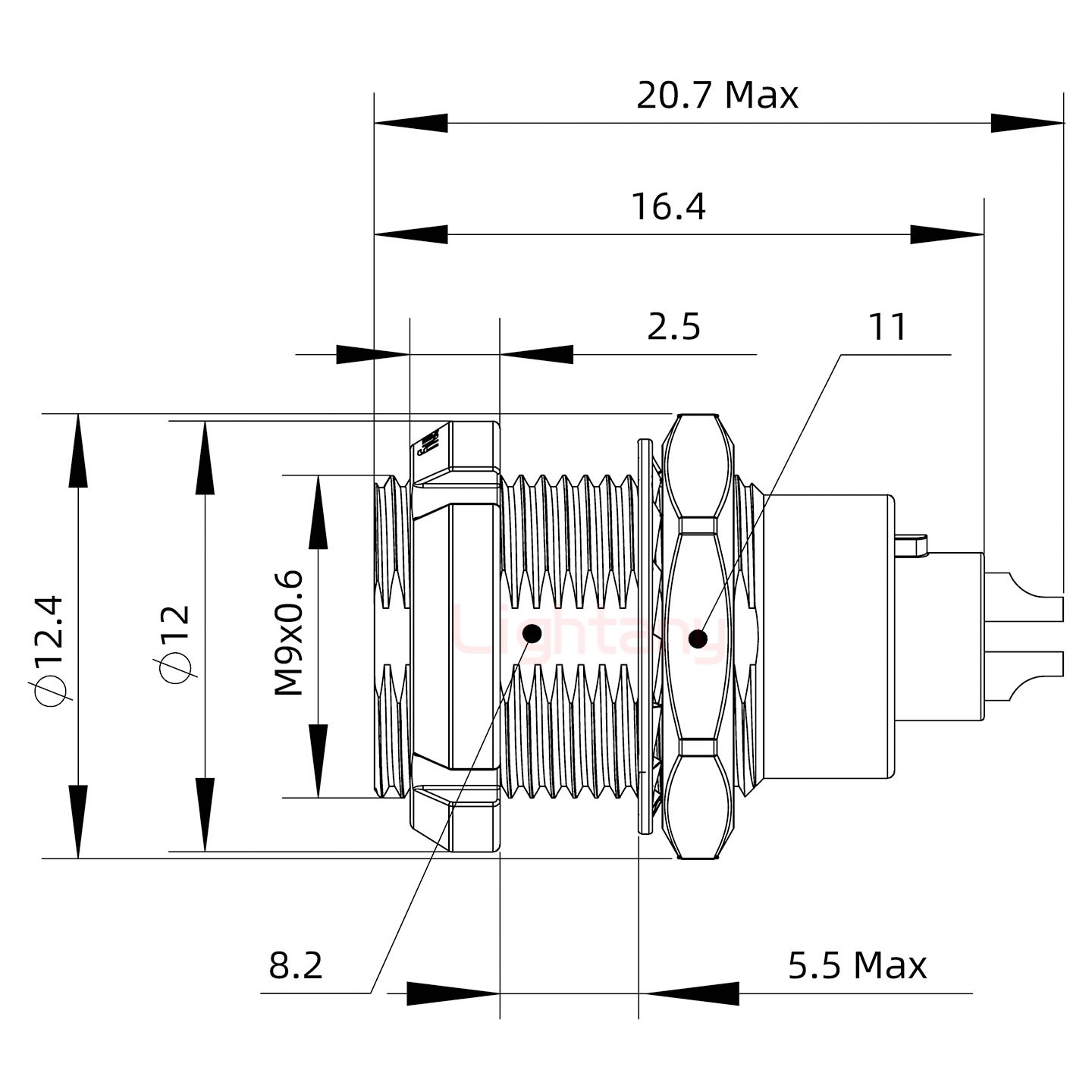 ECG.0B.003.CLL推拉自鎖雙螺母插座 焊線