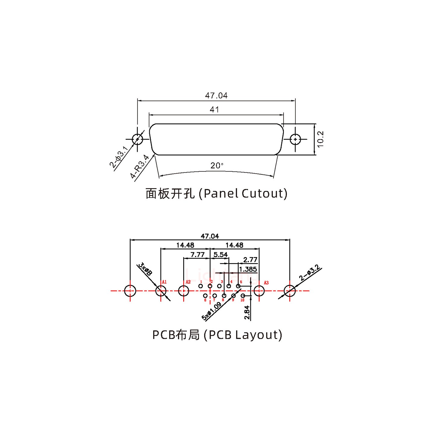 13W3公PCB直插板/鉚魚叉7.0/大電流40A